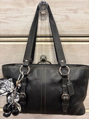 Coach Chelsea F12339 Black Pebbled Leather Tote Bag. Charm not included.